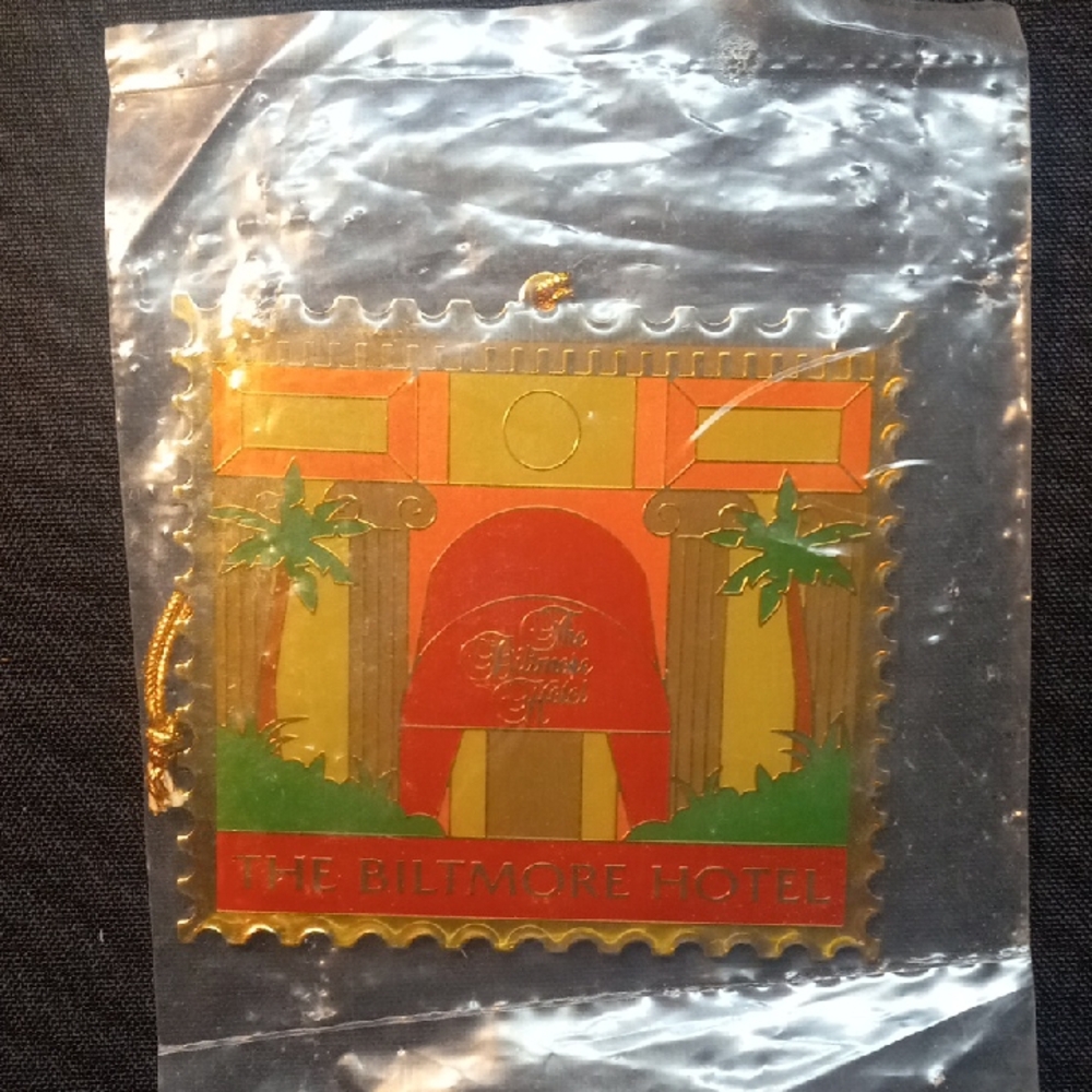 Elegant Gold and Red Biltmore Hotel Stamp Ornament